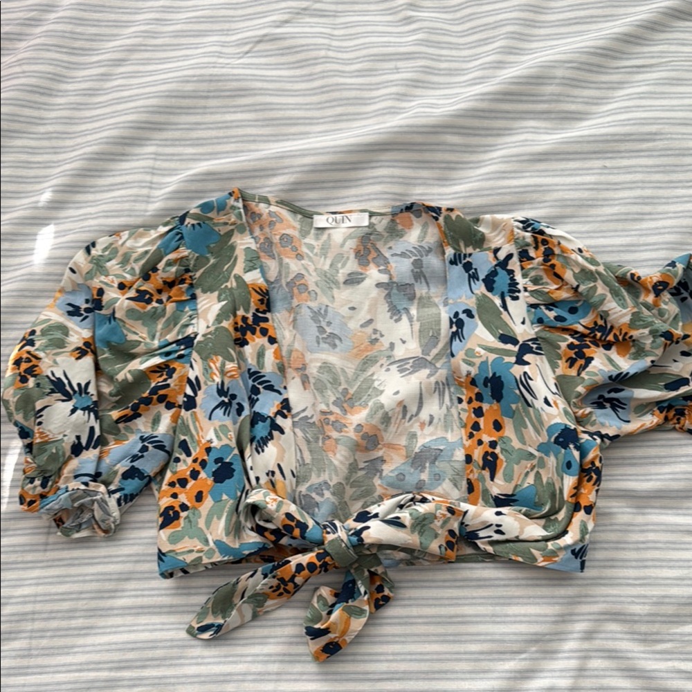 Floral Tie-Front Blouse - Multicolor